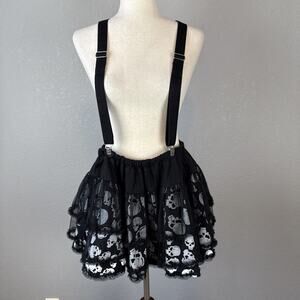 Tripp NYC Suspenders Skull Mini Skirt Size XXL Black White Tulle Ruffle Goth